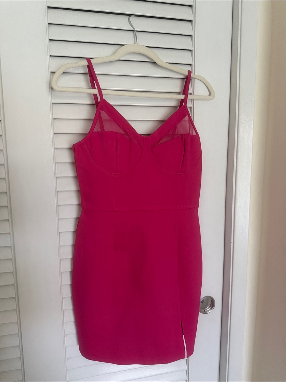 Superdown x Draya Michele Fuchsia Mesh-Detail Bodycon Dress Medium